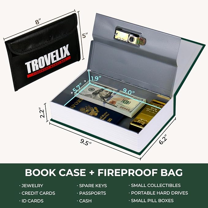 Book Safe with Combination Lock, Hidden Safe with Fireproof Bag, Secret - Image 3