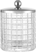 Glass Cotton Jar Holder Silver Lid, Elegant Bathroom Storage Canister by IndecorHome