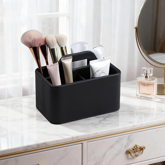 Caddy Organizer with Handle, PU Leather Remote Control Holder Desk Caddy - Image 2