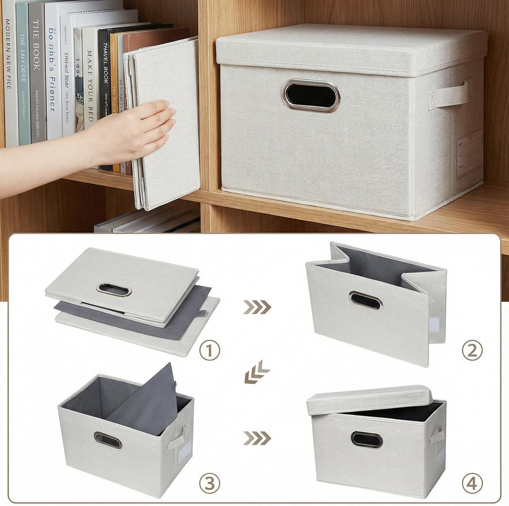 Storage Bins with Lids [3-Pack] Linen Fabric Foldable Storage Boxes