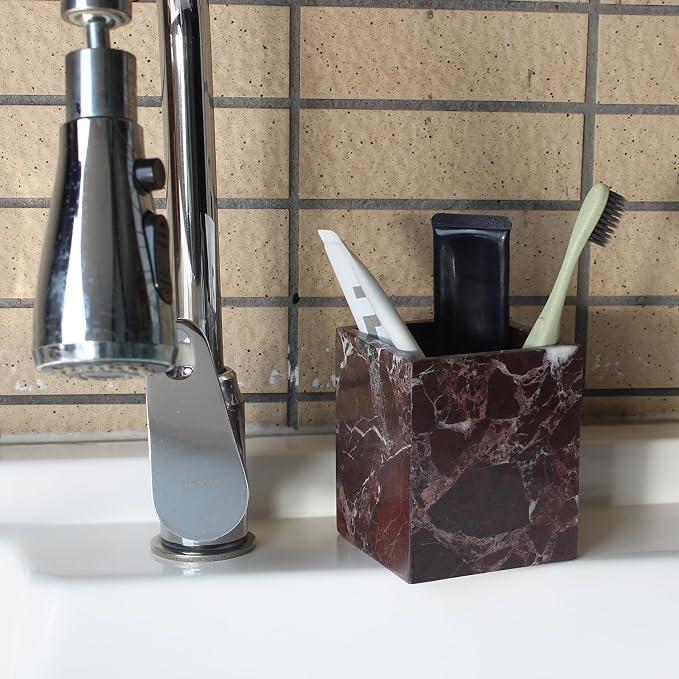 Natural Rosso Levanto Marble Square Storage Container - Image 3