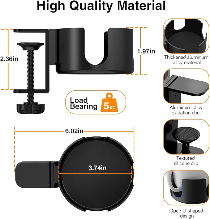 Large Desk Cup Holder Clamp， Anti-Spill Cup Holder - Image 2