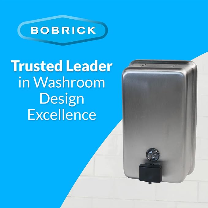 Bobrick Surface-Mounted Soap Dispenser, Vertical Tank Satin-Finish Stainless - Image 7