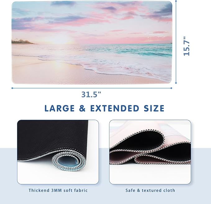 LB Coastal Beach Sunset Mouse Pad Nature Teal Ocean Large Mouse Pad - Image 2