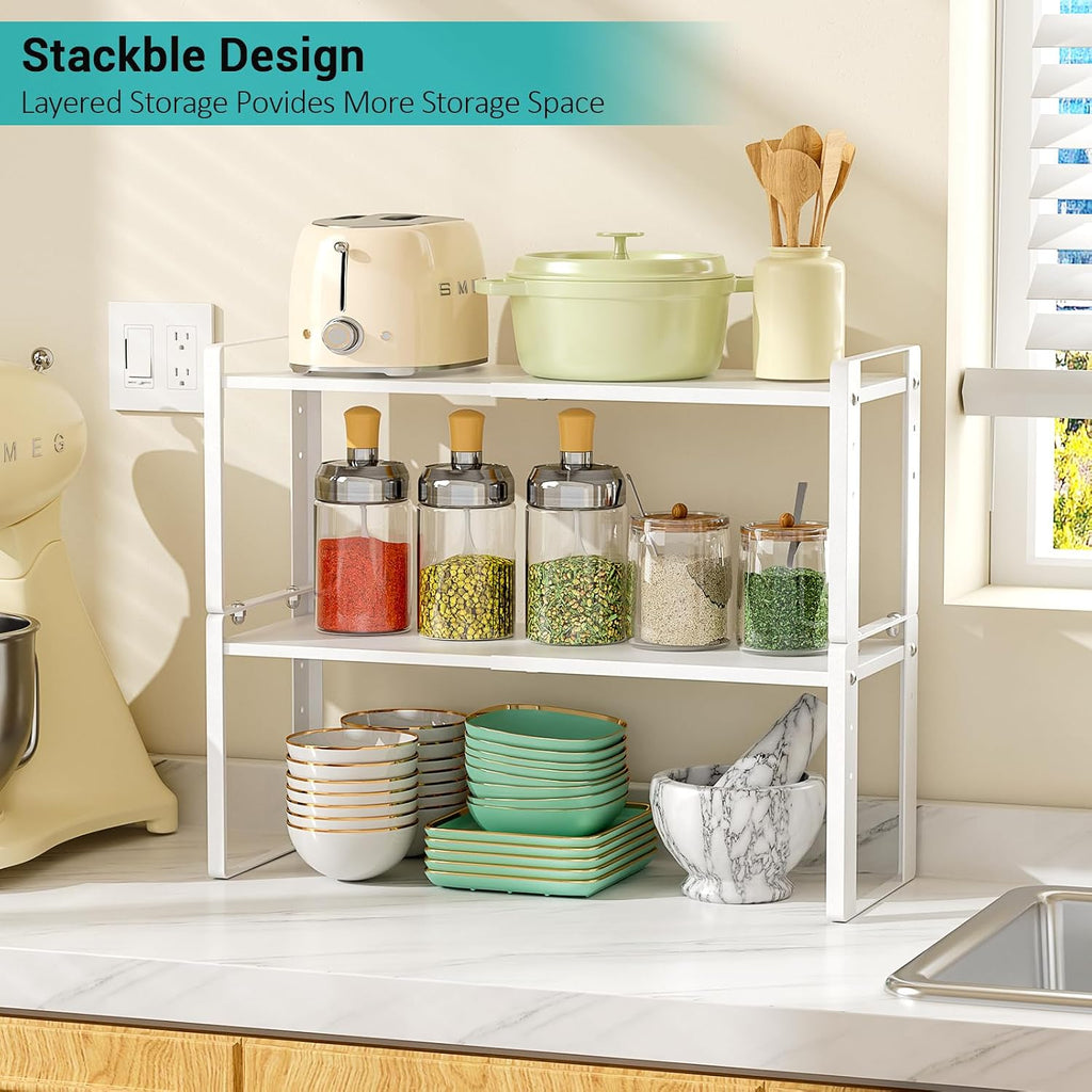 2 Pack Expandable Cabinet Organizer Shelves, 88lbs High Weight