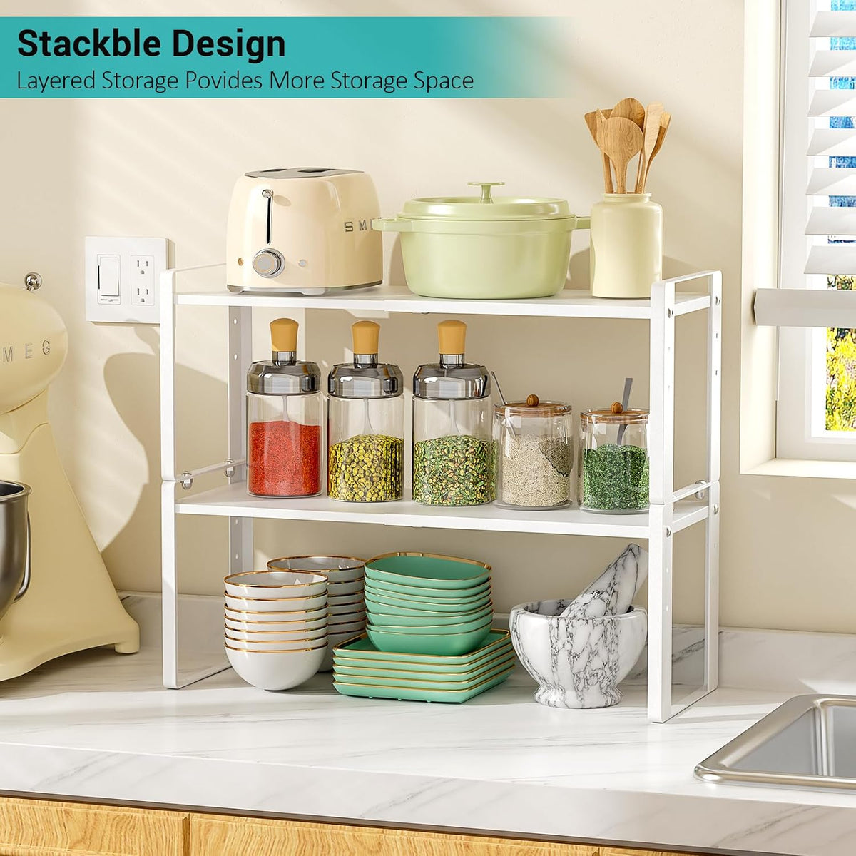 2 Pack Expandable Cabinet Organizer Shelves, 88lbs High Weight