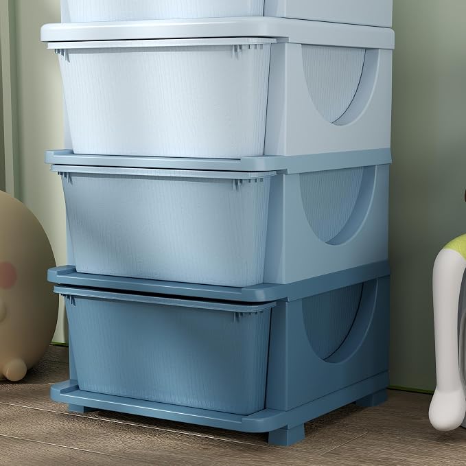 Qaba 4 Tier Kids Storage Unit, 4 Drawer Chest Toy Organizer Plastic Bins - Image 9