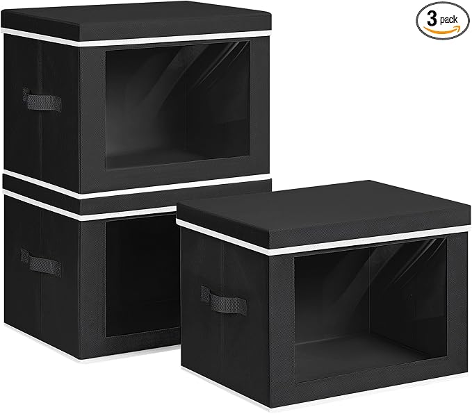 Storage Bins with Lids, 3 Pack Large Storage Cubes with Window, Closet Bins by Homsorout