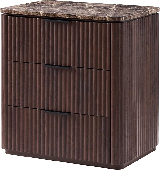 Fluted Nightstand with 3 Drawers, Engineered Wood Bedside Table with Faux - Image 9