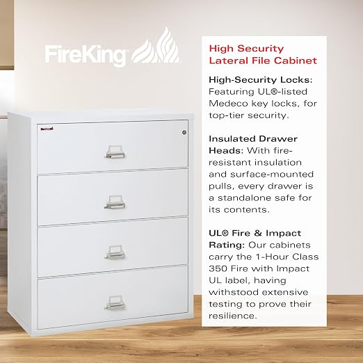 FireKing Fireproof Lateral File Cabinet, Arctic White, Made in USA - Image 4