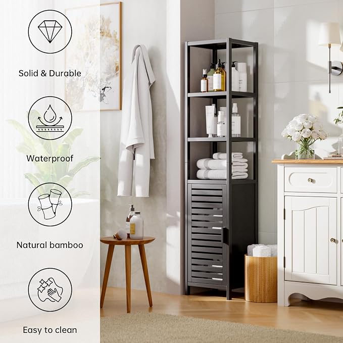 HITNET Bathroom Cabinet Freestanding, Tall Slim Bamboo Storage Cabinet - Image 8