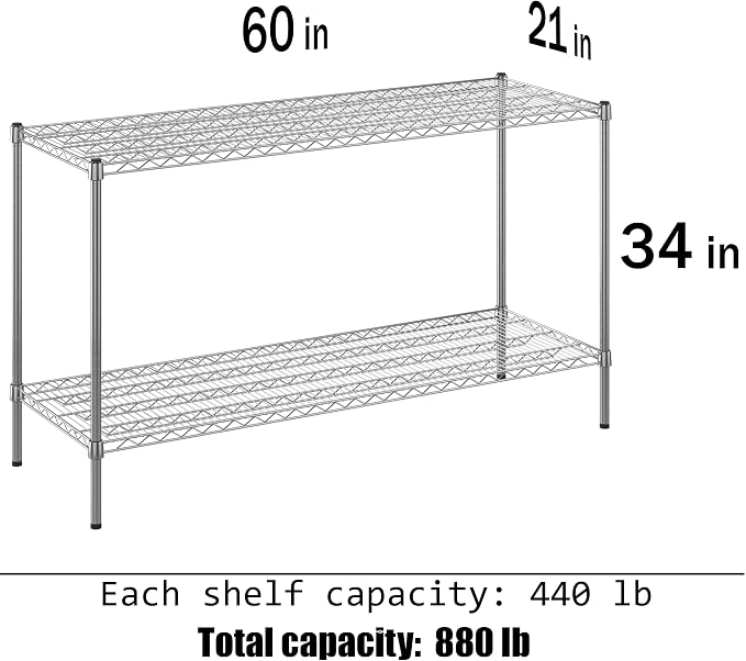 21" Deep x 60" Wide x 34" Height Wire Shelving Kit | 2-Tier | NSF Commercial - Image 3