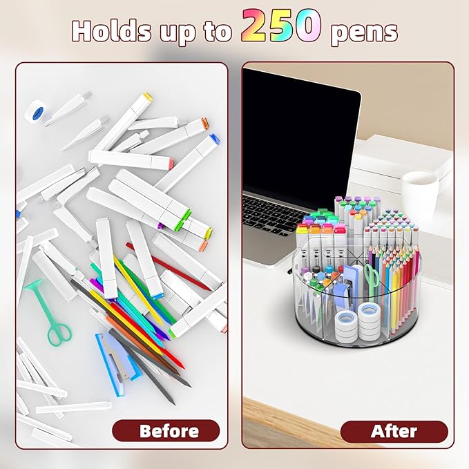Absonic 2 Pack Acrylic Pen Organizer, 360 Rotating Clear Colored Pen and Pencil - Image 3