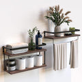 RICHER HOUSE 2+1 Tier Wall Mounted Floating Shelves Set of 2, Rustic Wood Shelf by RicherHouse