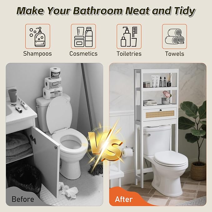 Over The Toilet Storage Cabinet, 3-Tier Bathroom Organizer - Image 3