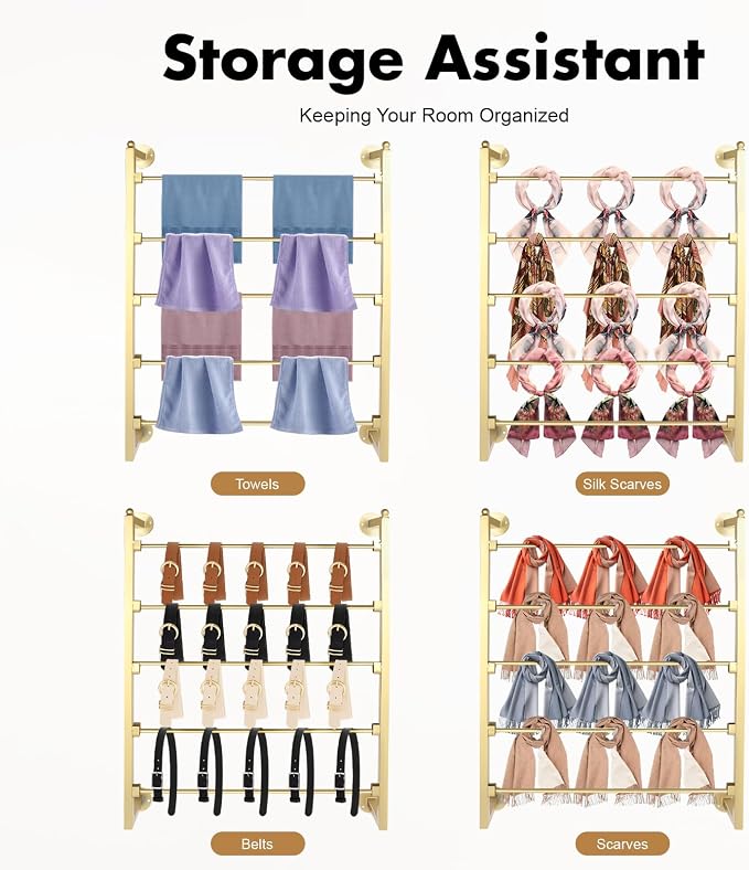 Wall Mounted Scarf Rack, 5 Tier Ties Silk Scarves Towels Storage - Image 3
