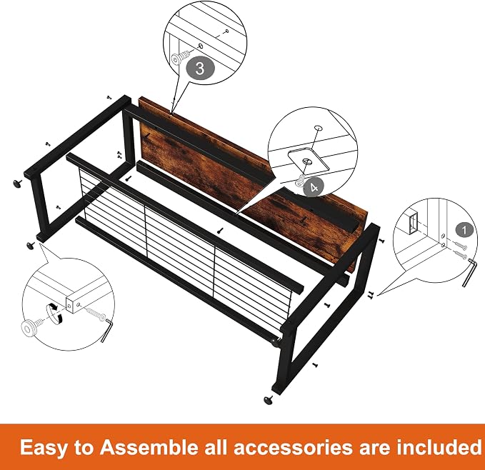HOMEFORT Shoe Bench, Modern Industrial Shoe Storage Bench, Entryway Bench - Image 9