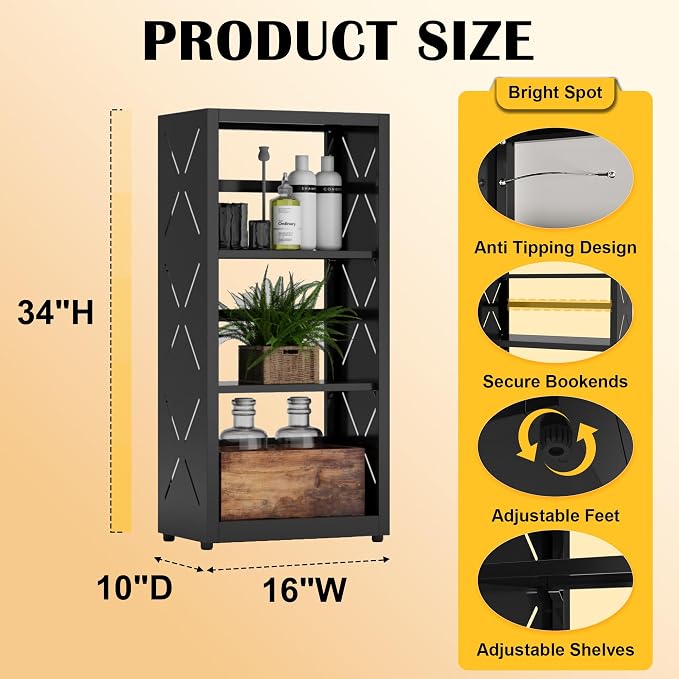 Narrow Bookshelf, 3 Tier Bookcase, Home Office Bookcase Shelf Storage Organizer - Image 3