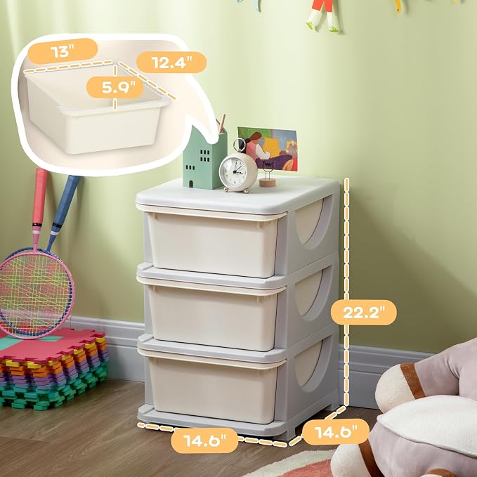 Qaba 3 Tier Kids Storage Unit, 3 Drawer Chest Toy Organizer Plastic Bins - Image 3