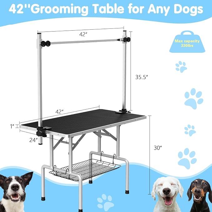 Lyromix 42''Large Dog Grooming Table, Adjustable Cat Drying Desktop - Image 6