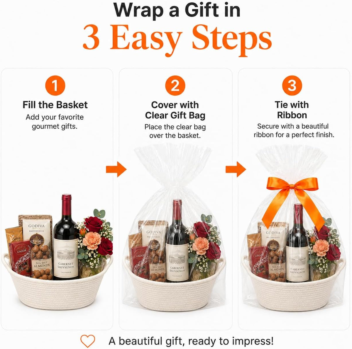 9Pcs Baskets for Gifts Empty with Gift Bags and Ribbons, Small Cute