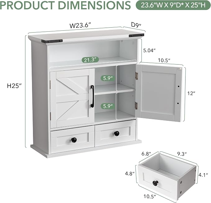 Bathroom Wall Cabinet, 23x25 Inch Farmhouse Medicine Cabinet Over Toilet - Image 2