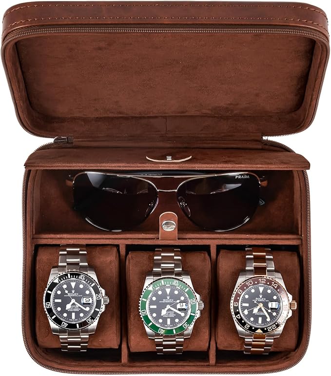 Awesometik 3 Slot Luxury Travel Faux Leather Watch Case. Watch Storage by Awesometik