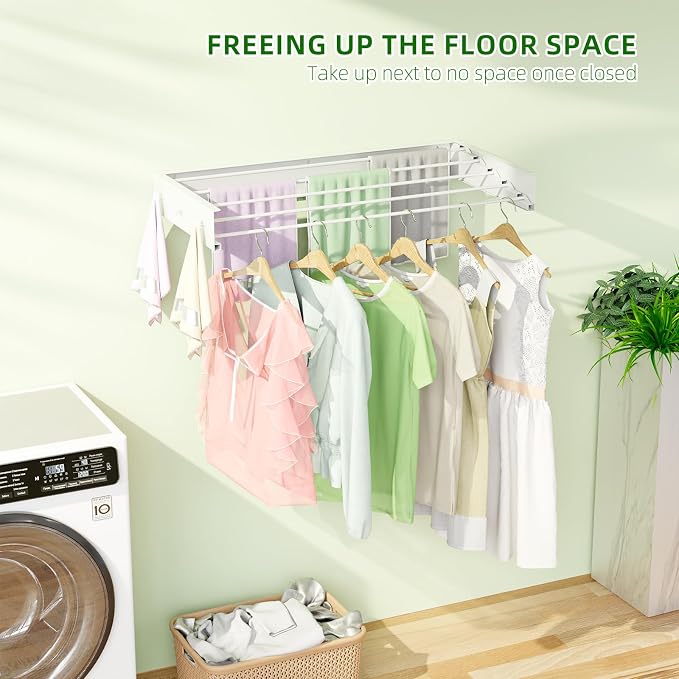 Wall Mounted Drying Rack for Laundry 40'', Folding Drying Rack Clothing Wall - Image 2