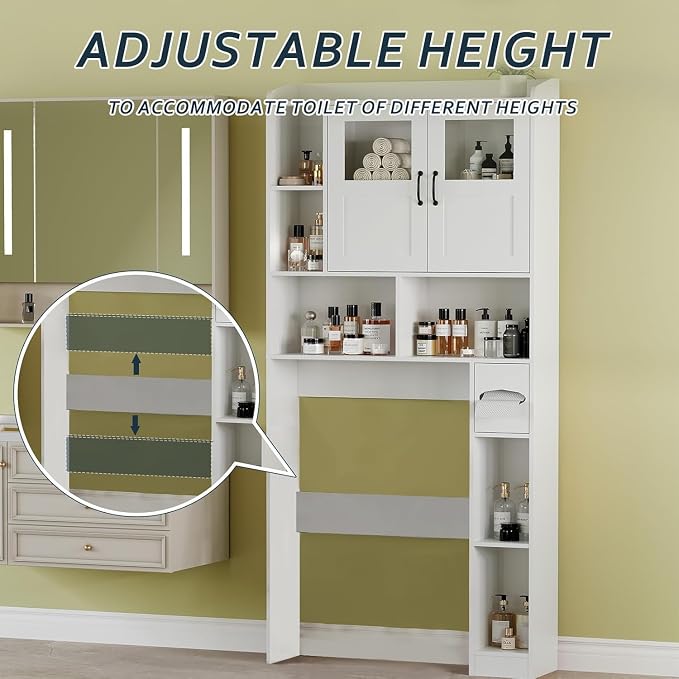 Over Toilet Storage Cabinet, 67 Inch Wall Mounted Tall Cabinet, Freestanding - Image 5