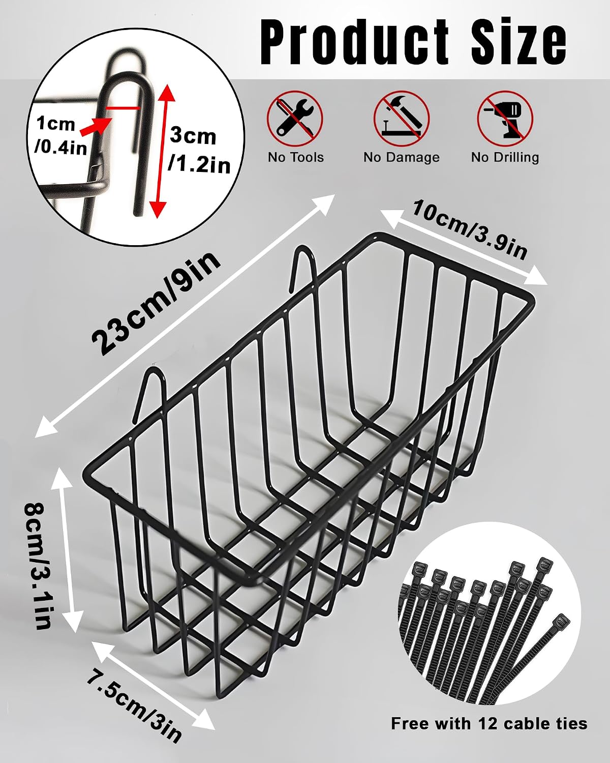 6 Pack Wire Baskets, Grid Wire Panel Hanging Wall Basket, Black