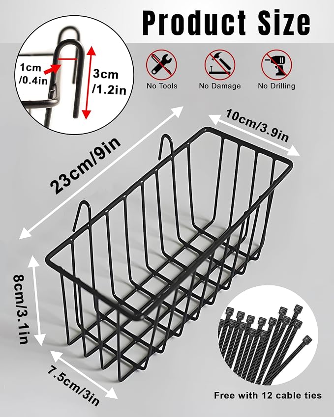 3 Pack Wall Basket, Hanging Wire Basket - Image 2