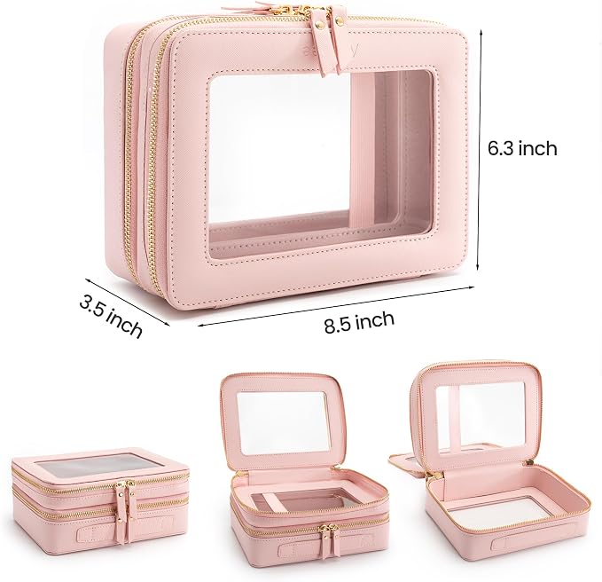 Aveniee XL Clear Makeup Organizer, Double Layer Travel Cosmetic Case - Image 2