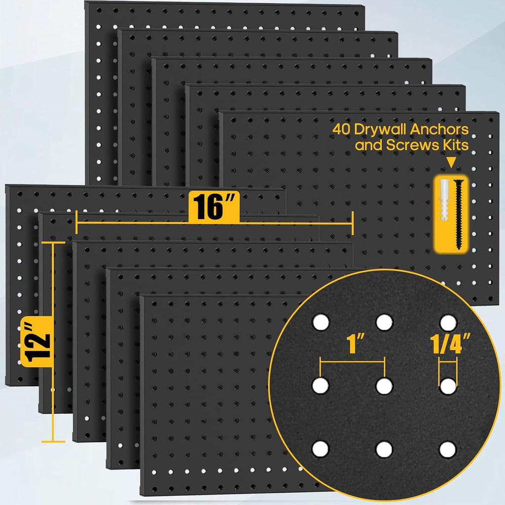 10 Pcs Metal Pegboard Panels, 16"x12" Heavy Duty Peg Boards for Garage