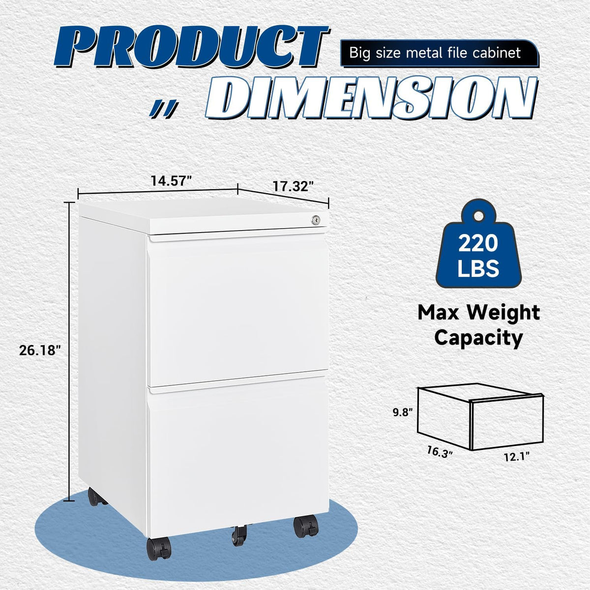 2 Drawers Vertical File Cabinet - Fully Assembled White Under Desk