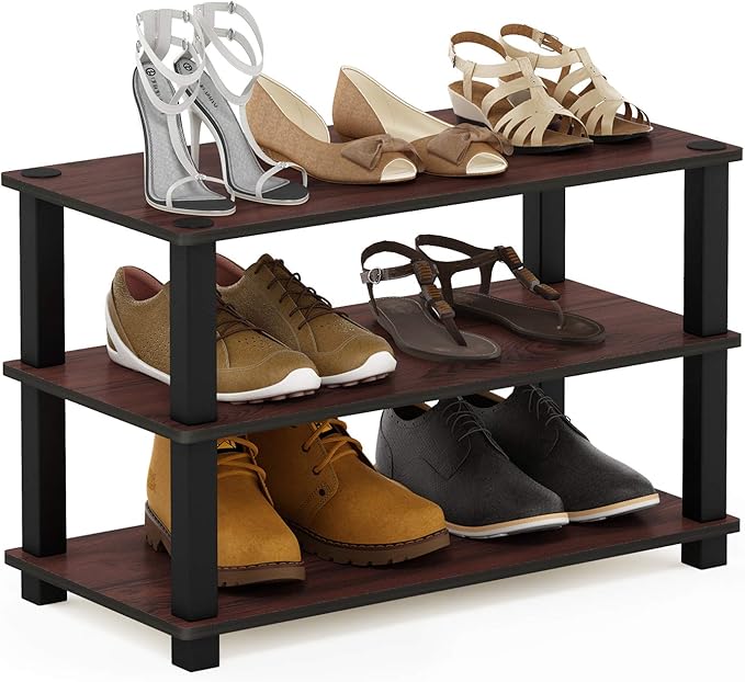 Furinno Turn-S-Tube 3-Tier Shoe Rack, Dark Cherry/Black by Furinno-FitsYourSpaceFitsYourBudget