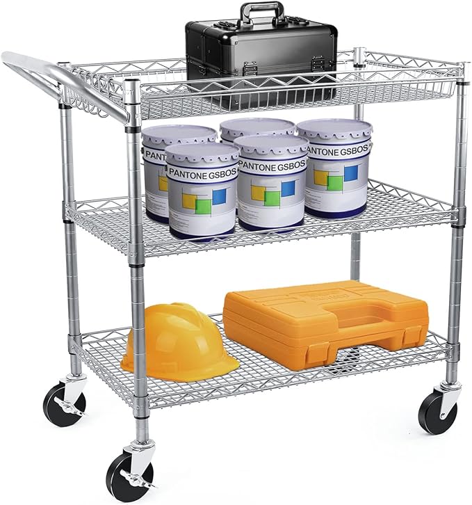 WDT Heavy Duty 3 Tier Utility Cart, 990Lbs Capacity Wire Rolling Cart - Image 3