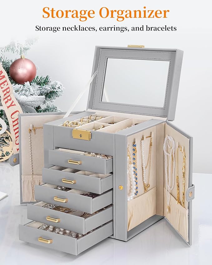 TORIBIO Large Jewelry Box for Women, Leather Jewelry Organizer - Image 3