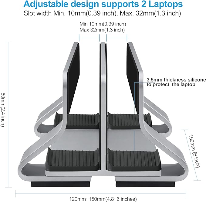 Aluminum Dual Vertical Laptop Stand Dock Holder, Supports 2 Devices, Adjustable - Image 4