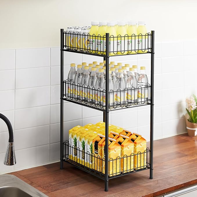 OYEAL Water Bottle Holder Rack 3 Tier Soda Drink Organizer Vertical Metal Food - Image 5