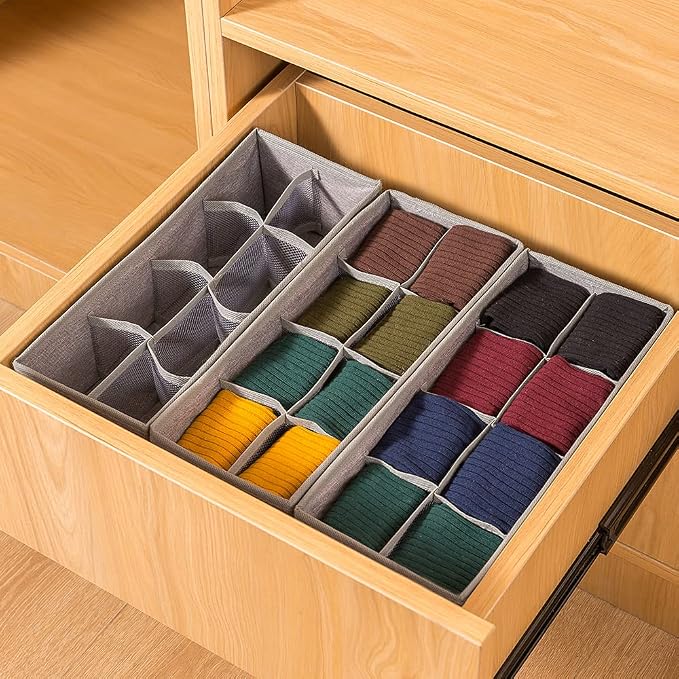 Qozary 3 Pack Sock Underwear Drawer Organizer Dividers, Collapsible Cabinet - Image 3