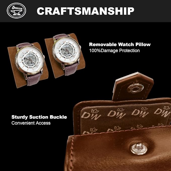 DUKWIN Watch Roll for 2 Watches, Vegan Leather Travel Watch Case Organizer - Image 3