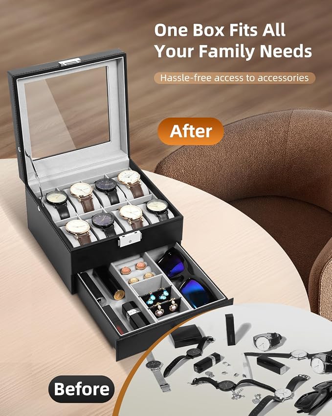 Uten 8-Slot Watch Box, 2-Layers PU Leather Watch Case - Image 3