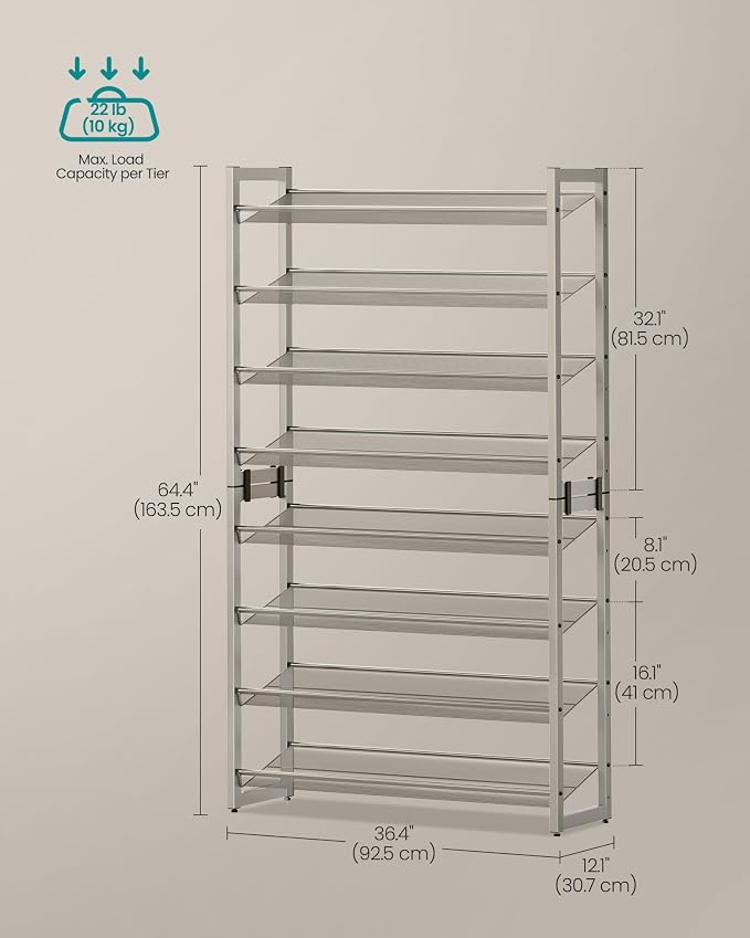 SONGMICS Shoe Rack, 8-Tier Shoe Organizer, Metal Rack - Image 3