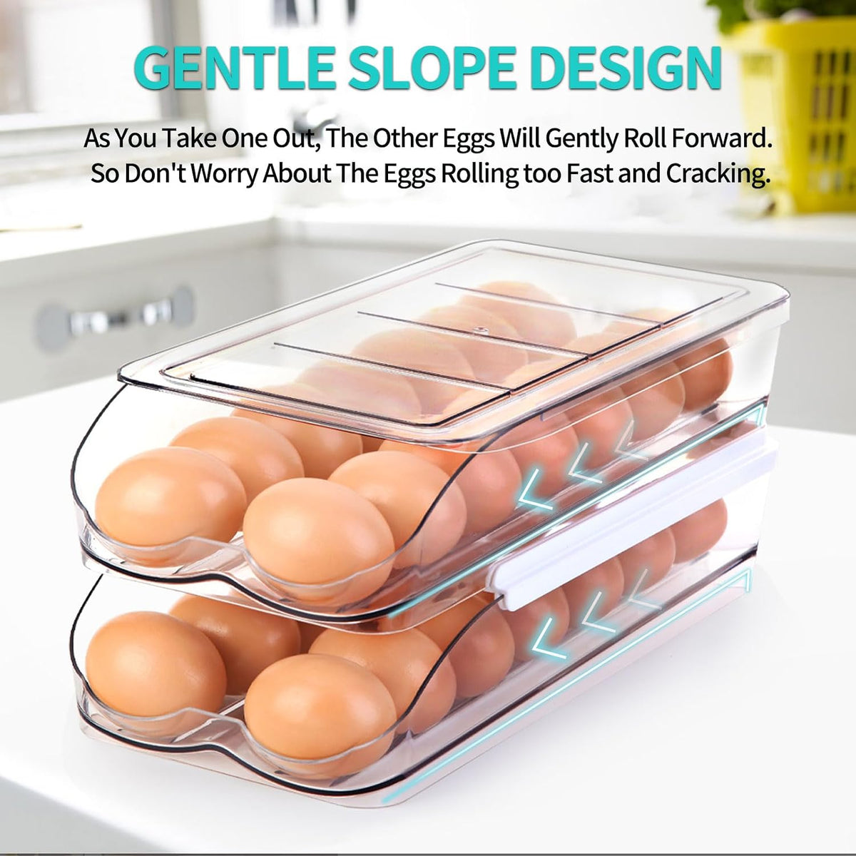 RoskDeewat Egg Holder for Fridge, Automatic Rolling Egg Container