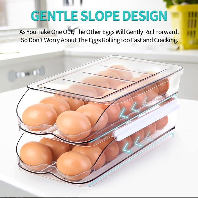 Egg Holder for Fridge, Automatic Rolling Egg Container for Refrigerator - Image 2