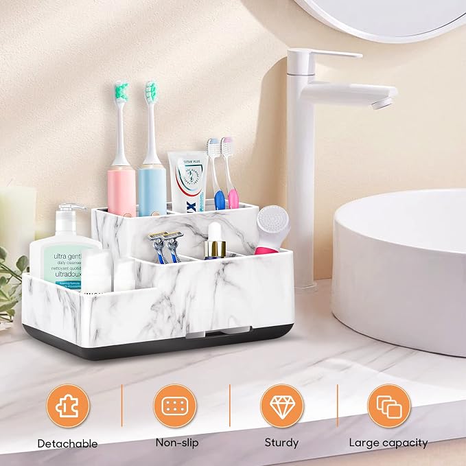 Toothbrush Holder, Bathroom Organizer Countertop, 5 Compartments - Image 2