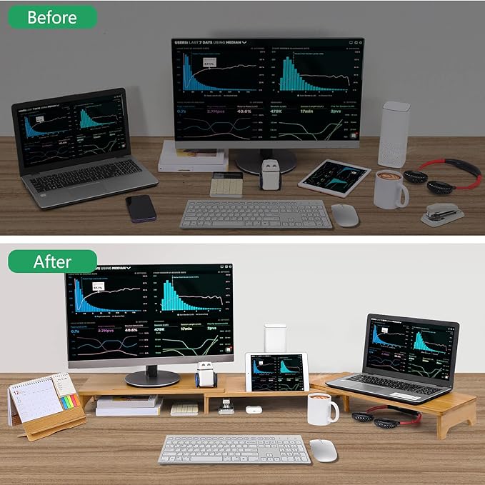 Nnewvante Monitor Stand Riser, 60 inch Large Bamboo Dual Monitor Stand - Image 5