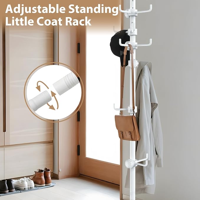 Coat Rack Freestanding, 56 to 125 inch Adjustable Tension Rod Coat Tree - Image 2