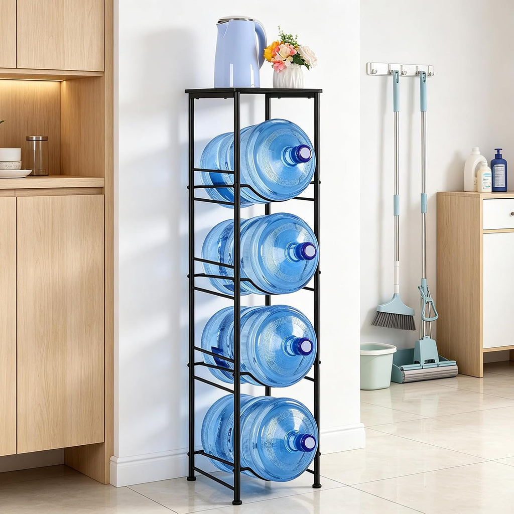5 Gallon Water Jug Holder 4 Tier Water Bottle Rack with Storage
