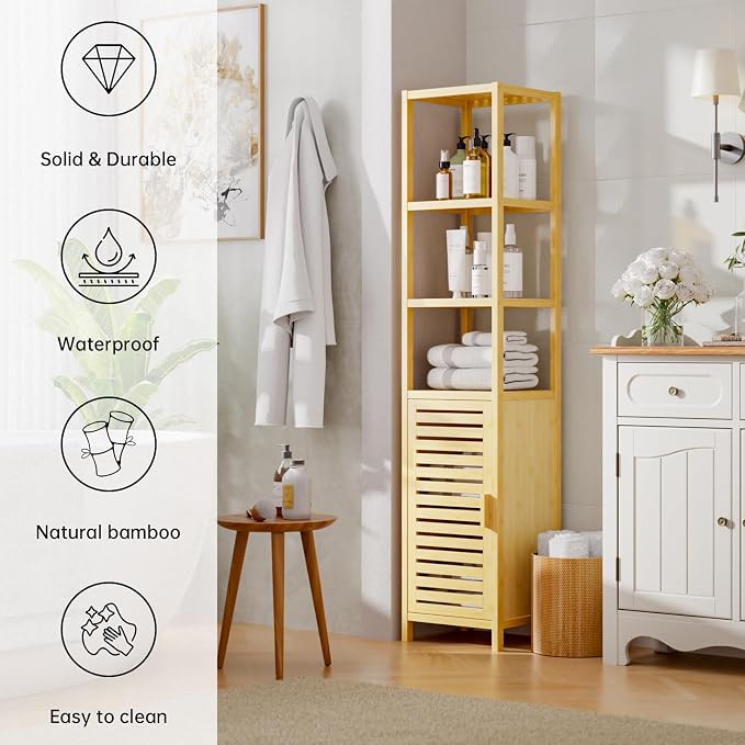 HITNET Bathroom Floor Cabinet, 6 Tier Tall Thin Linen Tower Storage Cabinet - Image 8